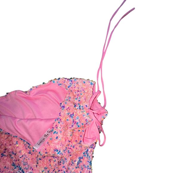 Lucy In The Sky One Shoulder 'Olivia' Dress-Pink Sequin-Size M-GUC - Picture 6 of 8